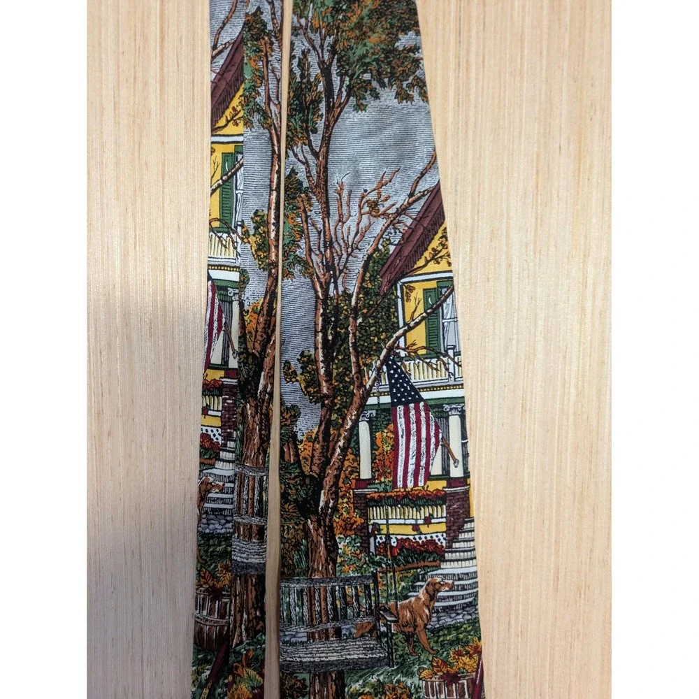 Tango by Max Raab Americana Series Arrival Silk Tie Fall Landscape Dog USA
